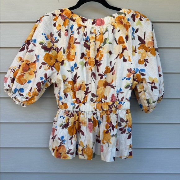 Abercrombie & Fitch Floral linen Peplum Blouse Small Puff Sleeve Cottagecore - Picture 3 of 6